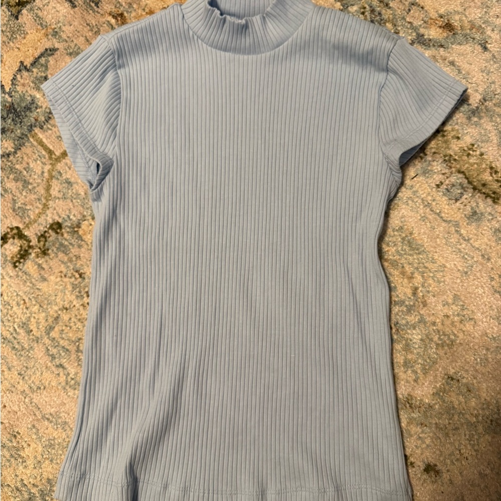 Women's Ribbed Baby Blue Top